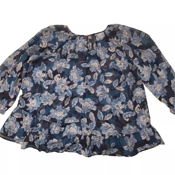 Womens XL Johnny Was Jade 'Nerissa' Blue Cotton Silk Floral Button Up Blouse Top - Picture 5 of 7